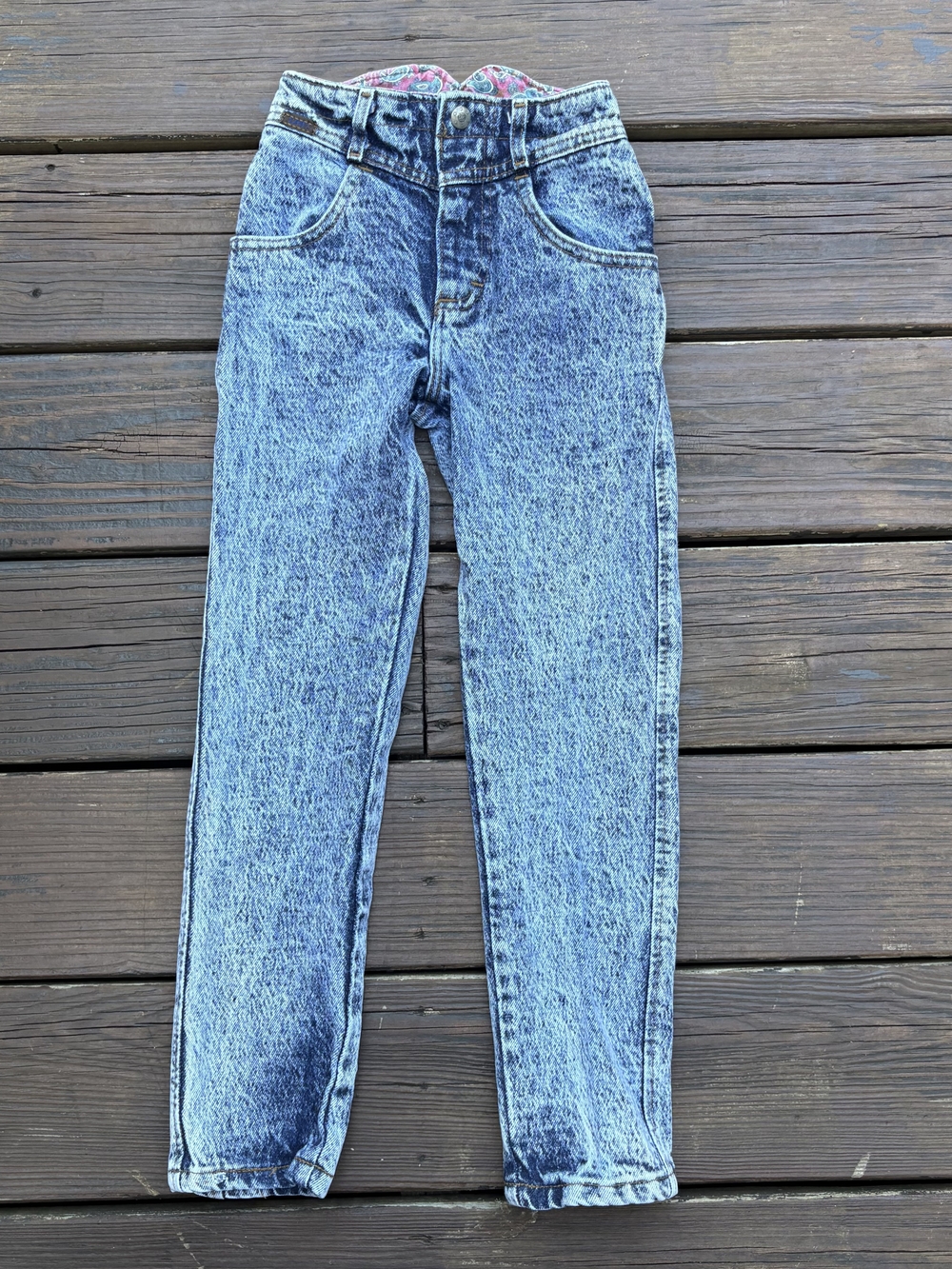 VTG LEE Kids Acid Wash Jeans Size 7 Slim 90s/2000s High Waist Tapered Denim